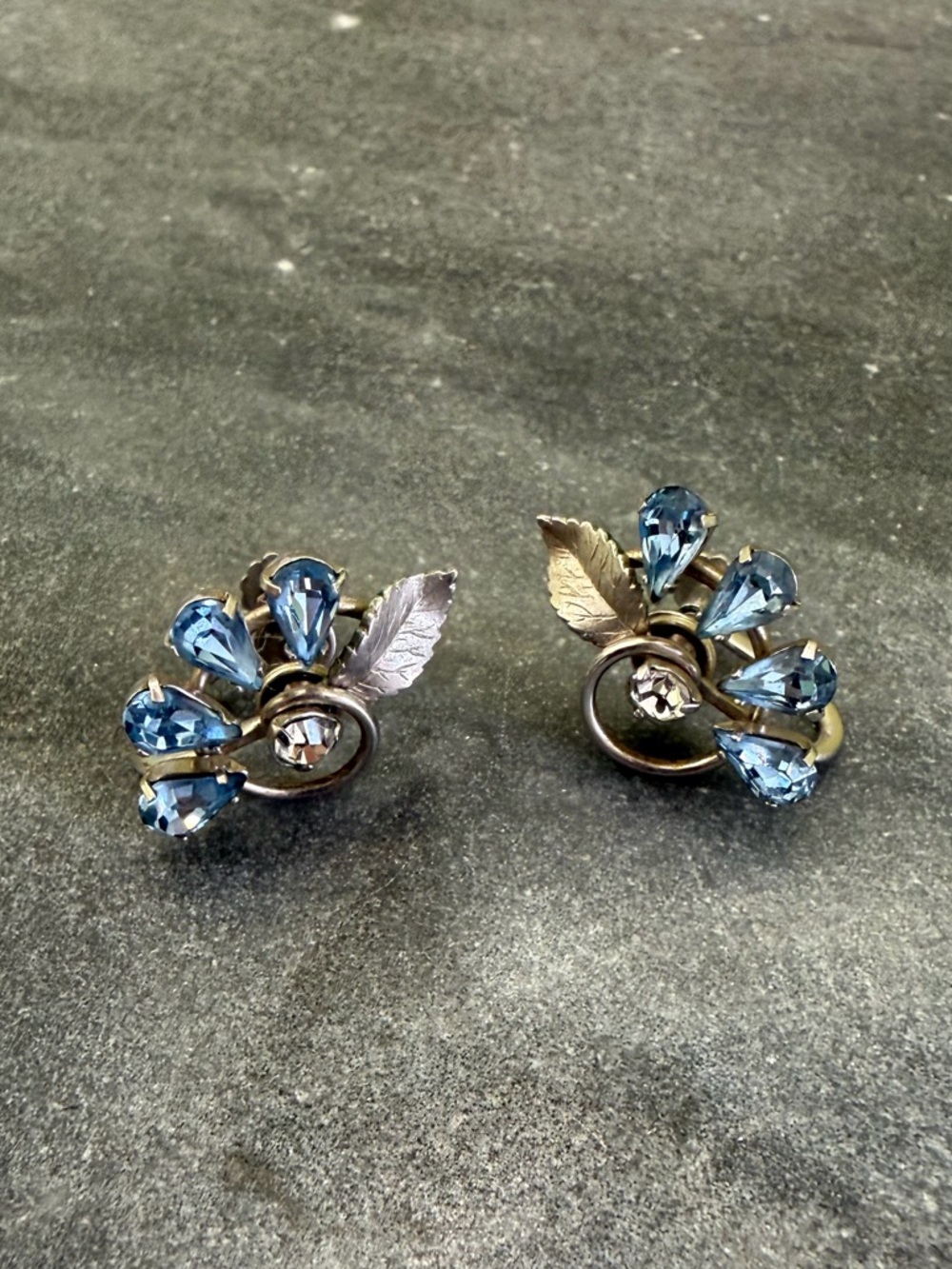Vintage Bright Blue Teardrop Crystal Silver Earrings - Picture 8 of 11